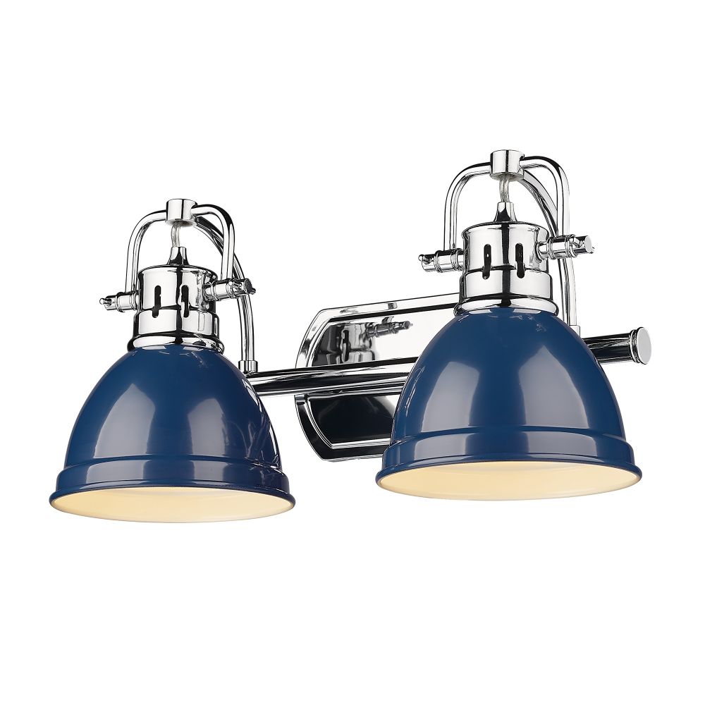 Golden Lighting 3602-BA2 CH-NVY Duncan CH 2 Light Bath Vanity in Chrome with Navy Blue Shade Shade